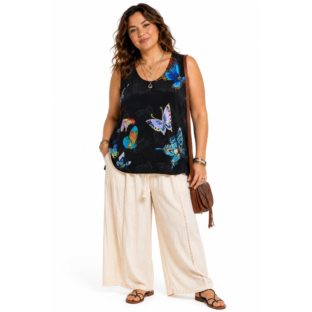 Citron Santa Monica 100% Silk Butterfly Tank Blouse 1X Art To Wear Artsy Boho